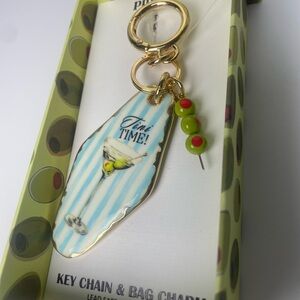 Tini Time! Blue Stripe Martini Keychain & Card Holder Charm